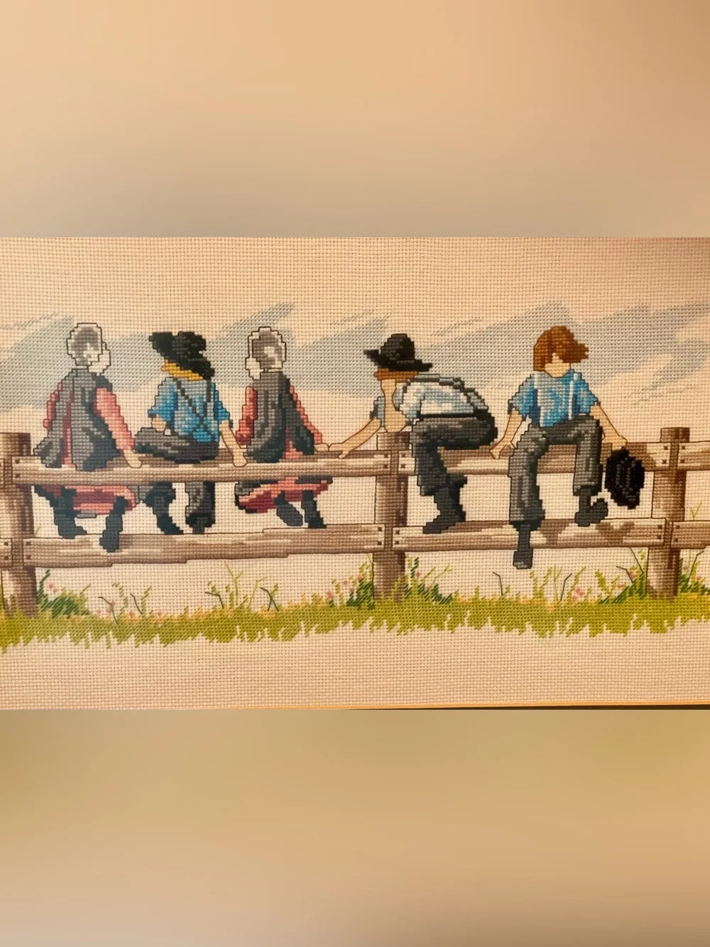 VTG Framed Cross Stitch Amish Schooldays  Vera Kirk Handmade Cottage Grandma